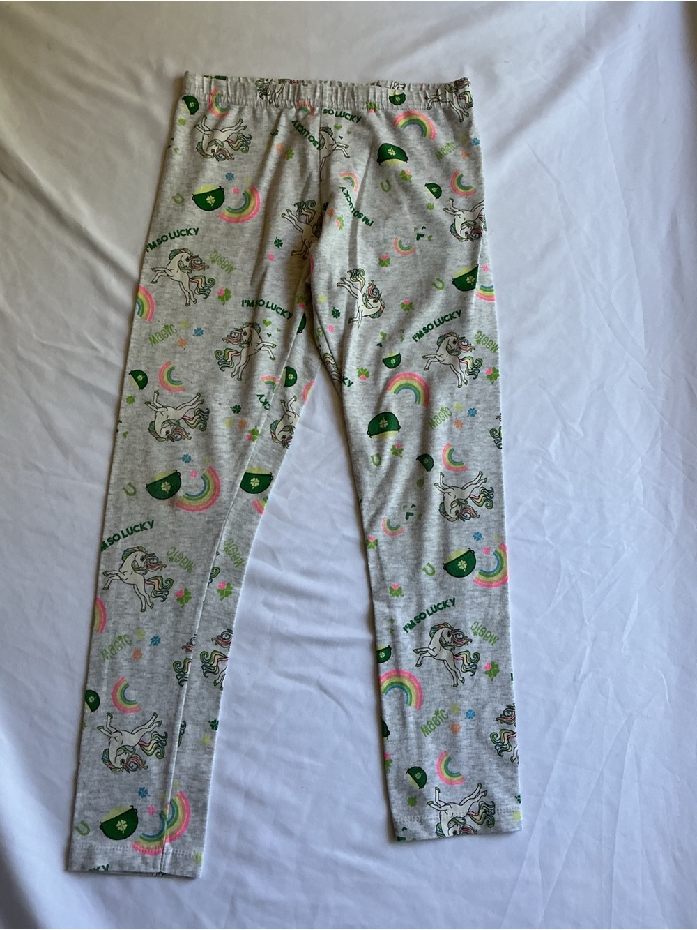 Celebrate It Girls Gray Leggings with Green, Pink and Rainbow Print